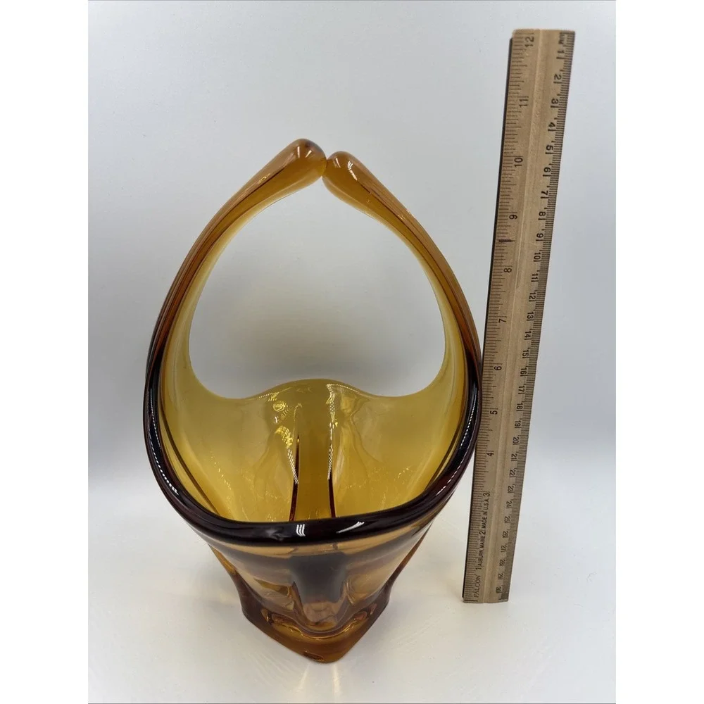Vintage Mid Century‎ Modern Viking Amber Swung Art Glass Bowl Vase